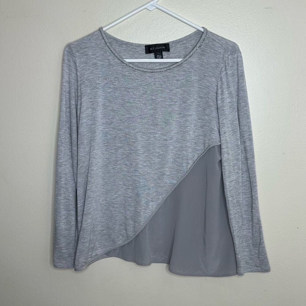 St John Gray‎ Long Sleeve Silk Panel Top size Small